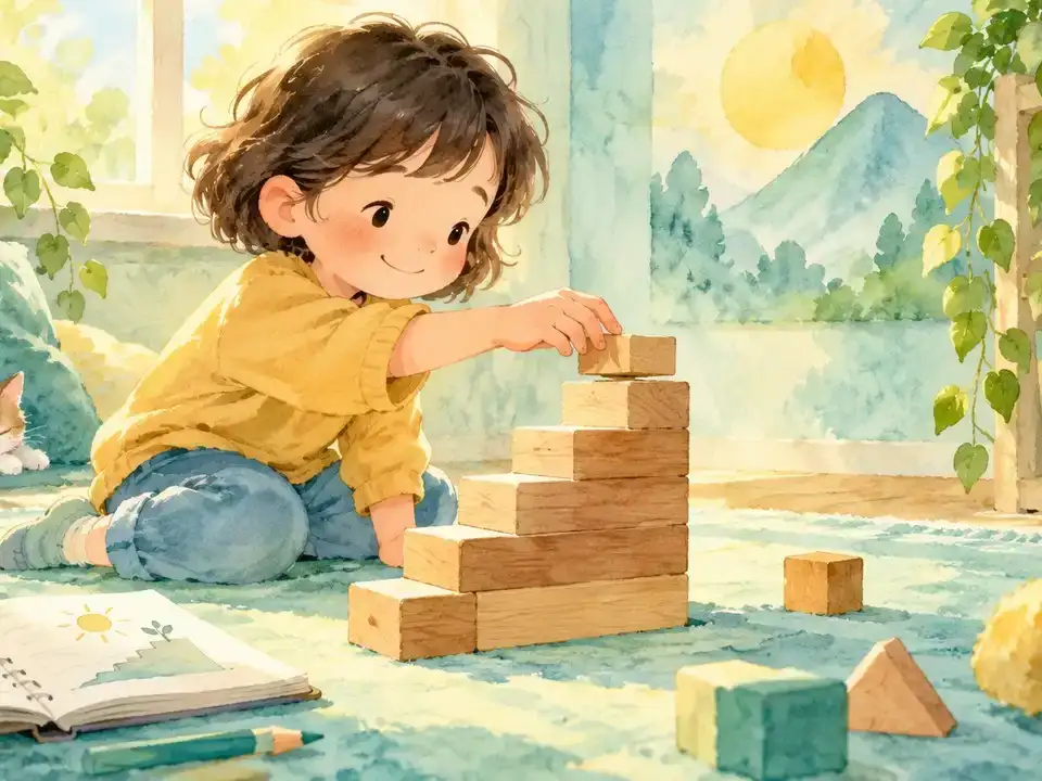 積み木を積み上げるイラスト(イメージ)